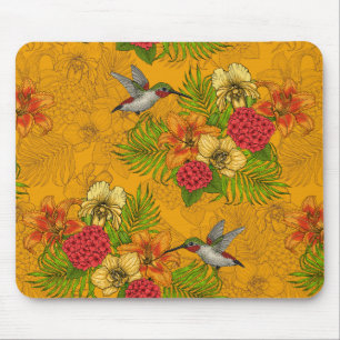 Mousepad Buquês tropicais e beija-flores 2
