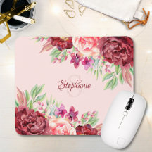 Burgundy Blush Floral Monograma