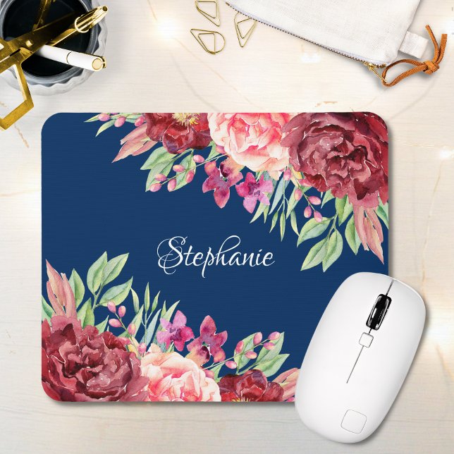 Mousepad Burgundy Blush Floral Personalizado (Criador carregado)