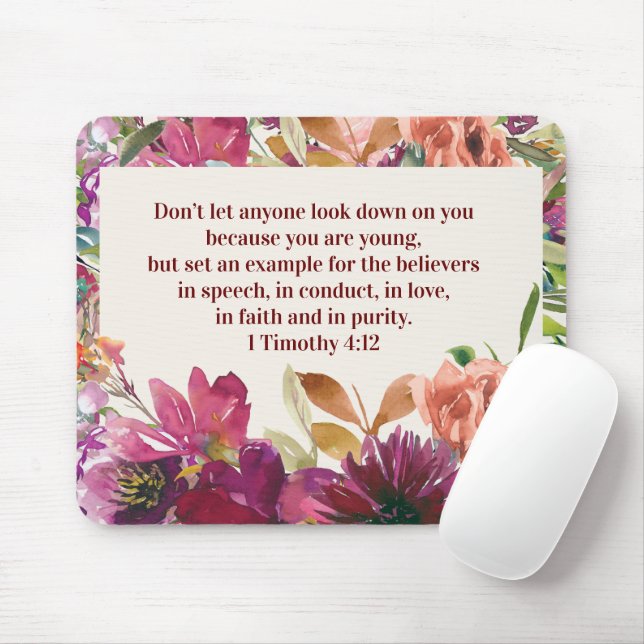 Mousepad Burgundy Coral Floral Christian Bíblia Verso (Com mouse)