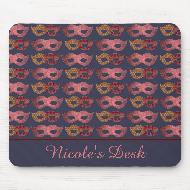 Mousepad Burgundy Masquerade Masks Pattern Personalised (Frente)
