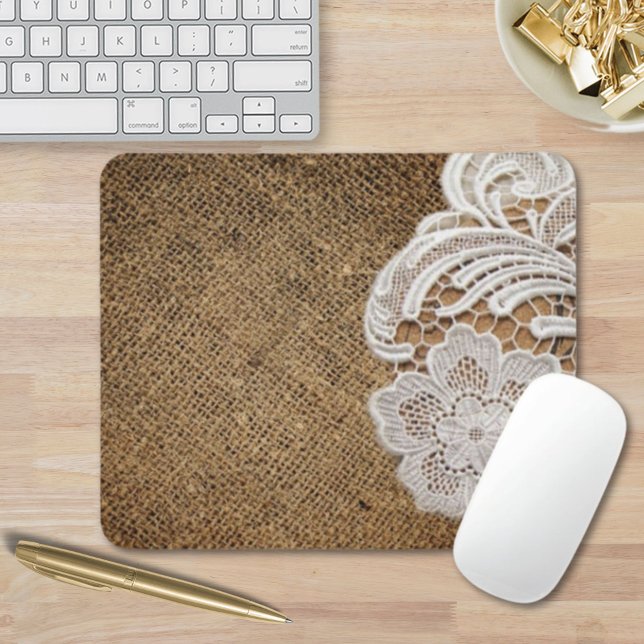 Mousepad burlap and lace do país ocidental russo da boêmia (bohemian rustic western country burlap and lace mouse pad)