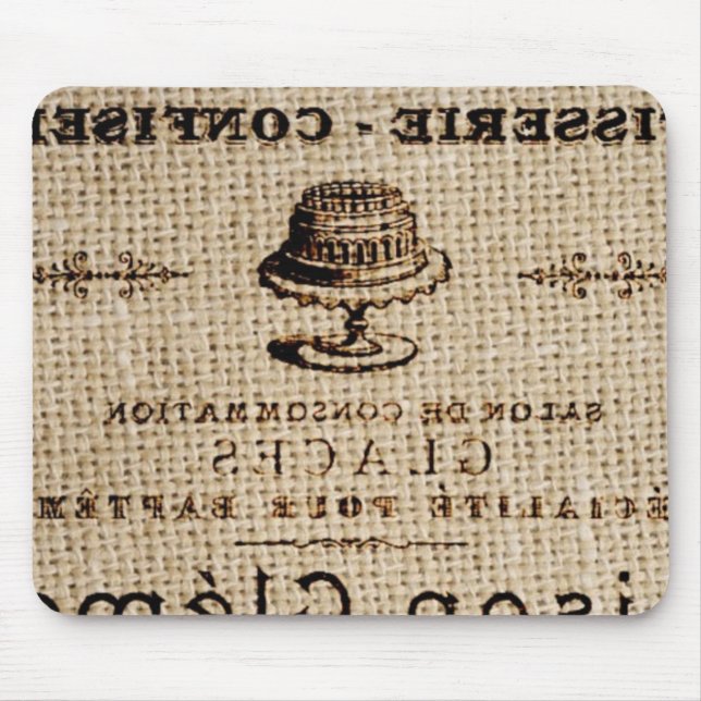 Mousepad burlap scripts chique french country cake (Frente)
