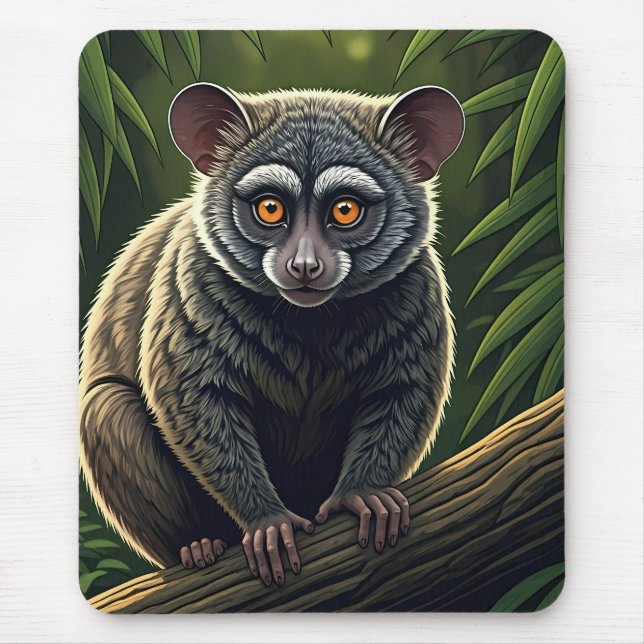 Mousepad Bush Baby Empoleirado em um Galho da Selva (Frente)