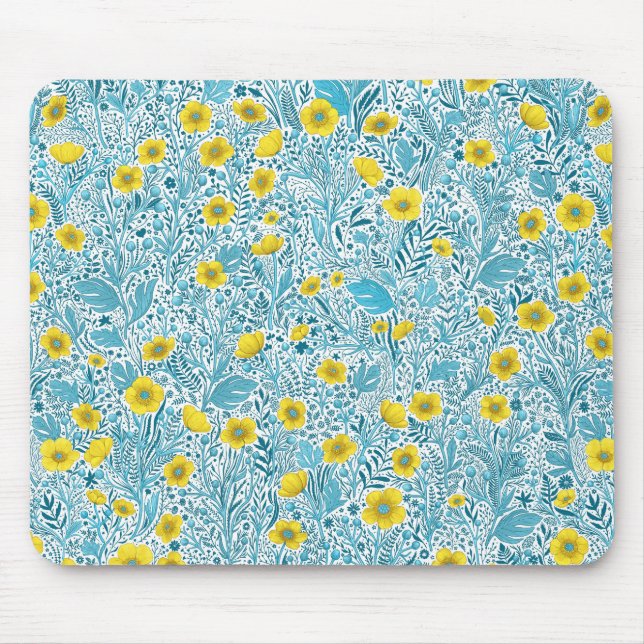 Mousepad Buttercups, amarelo, azul e branco (Frente)