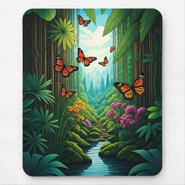 Mousepad Butterflies in a Lush Jungle (Frente)