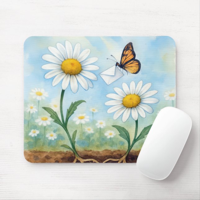 Mousepad Butterfly Delivering Mail to a Daisy (Com mouse)