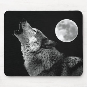 Mousepad BW Wolf Howling na Lua