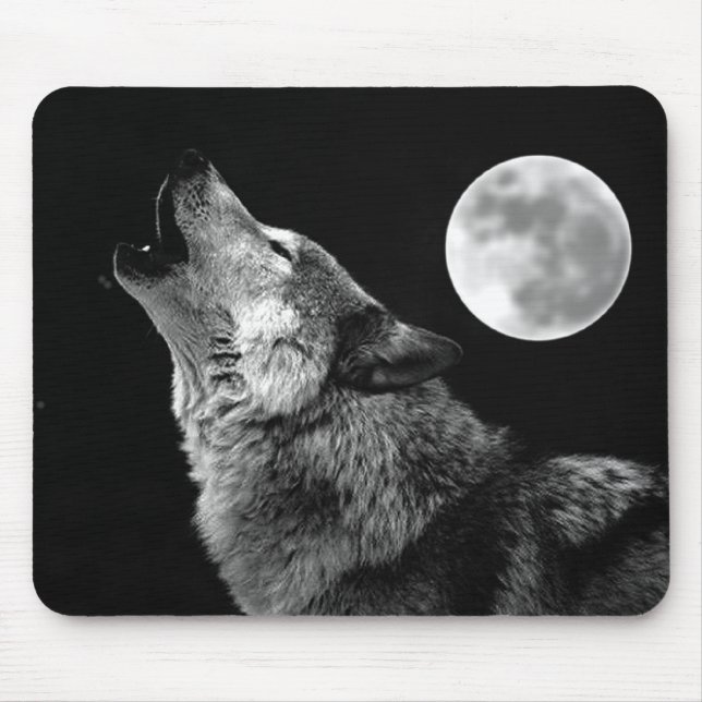 Mousepad BW Wolf Howling na Lua (Frente)