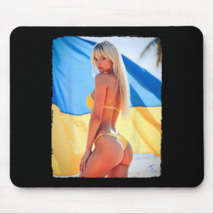 Mousepad Bybe Quente - Garota Bonita de Biquíni Com Bandeir