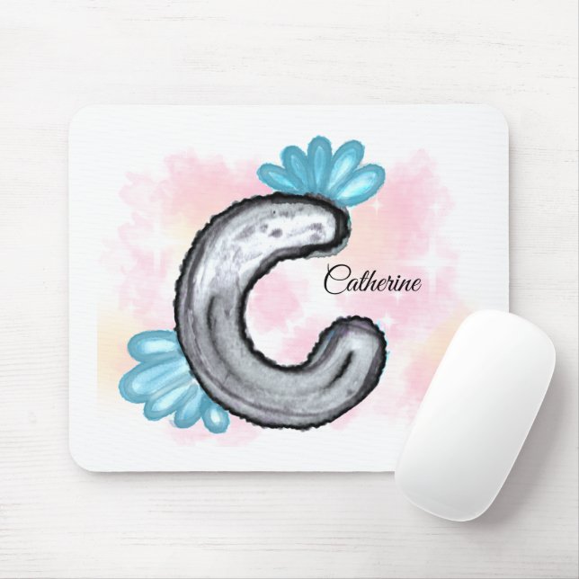 Mousepad C em Aquarela Floral Azul (Com mouse)