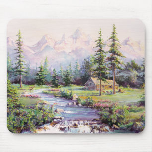 Mousepad CABANA RÚSTICA DE MADEIRA da MONTANHA por SHARON
