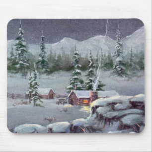 Mousepad CABANA RÚSTICA DE MADEIRA do INVERNO por SHARON