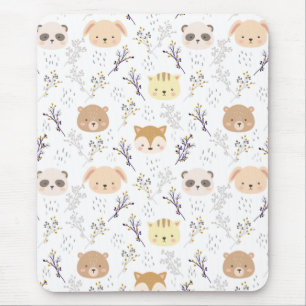 Mousepad Cabeça Animal Adorável E Padrão Floral