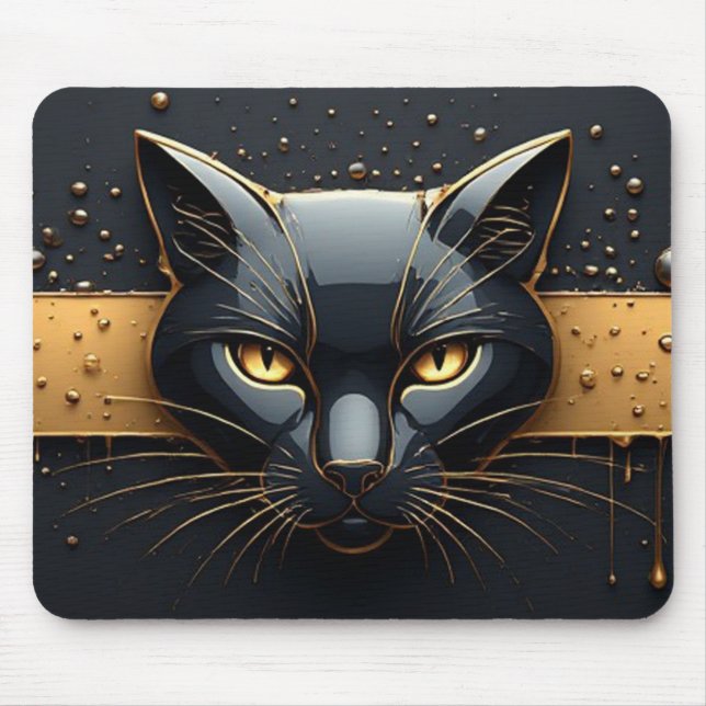 Mousepad Cabeça de Gato Preto com Design de Gotejamento Dou (Frente)