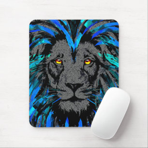 Mousepad Cabeça De Leão Azul - Retrato De Leão - Pasta De M