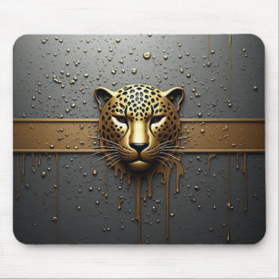 Mousepad Cabeça de Leopardo Dourado com Estilo de Gotejamen