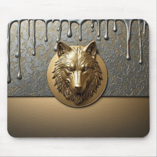 Mousepad Cabeça de Lobo Dourado Com Metal Derramando 🐺