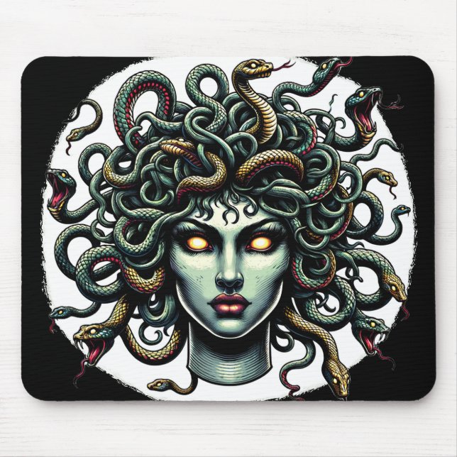 Mousepad Cabeça de Medusa Olhando Verde cheia de Cobras (Frente)