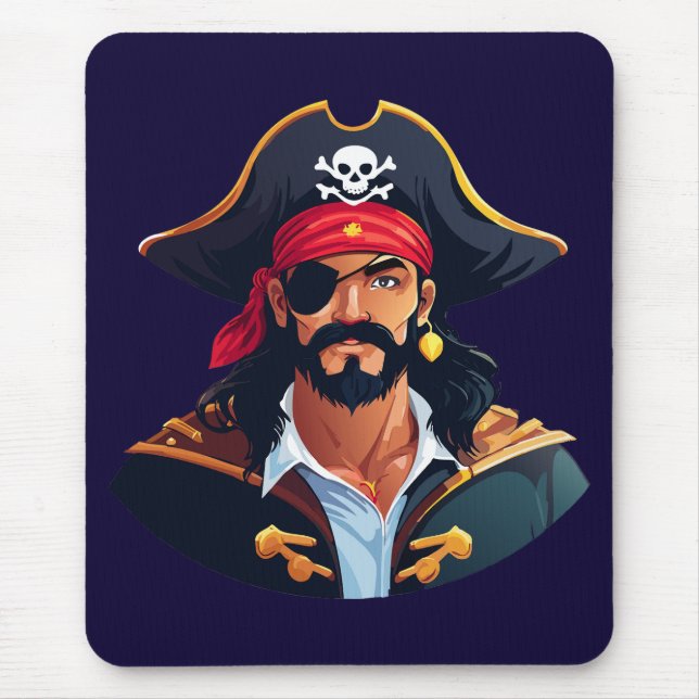 Mousepad Cabeça de pirata com chapéu de marinheiro e tapa-o (Frente)