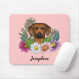 Mousepad Cabeça de Rhodesian Ridgeback Flores Coloridas e N