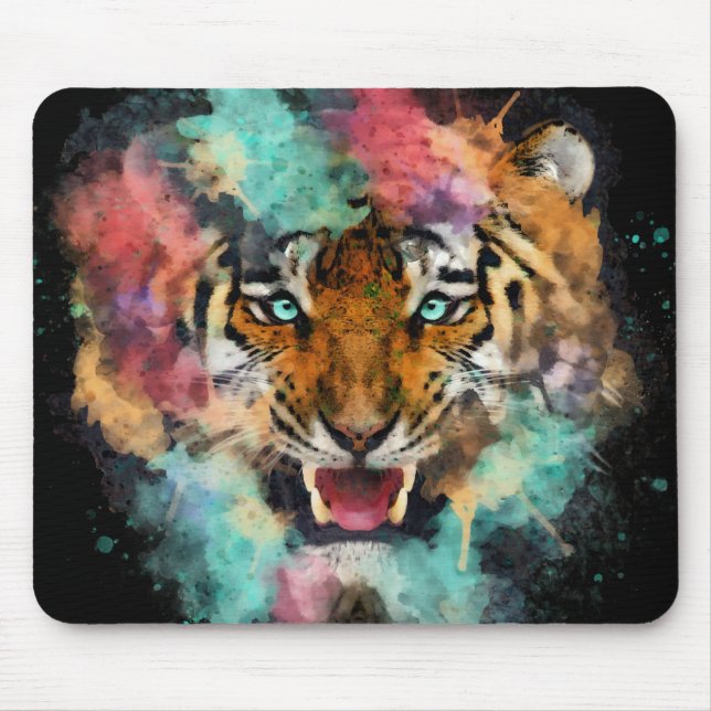 Mousepad Cabeça de Tigre Colorida de Aquarela (Frente)