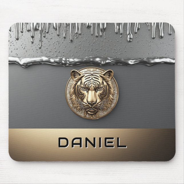 Mousepad Cabeça de Tigre Dourado com Efeito de Gotejamento  (Frente)