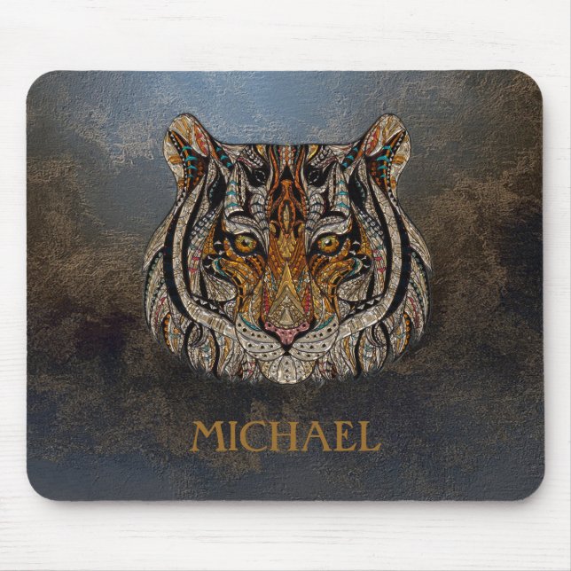 Mousepad Cabeça de Tigre, Rosto, Aparência de Couro (Frente)