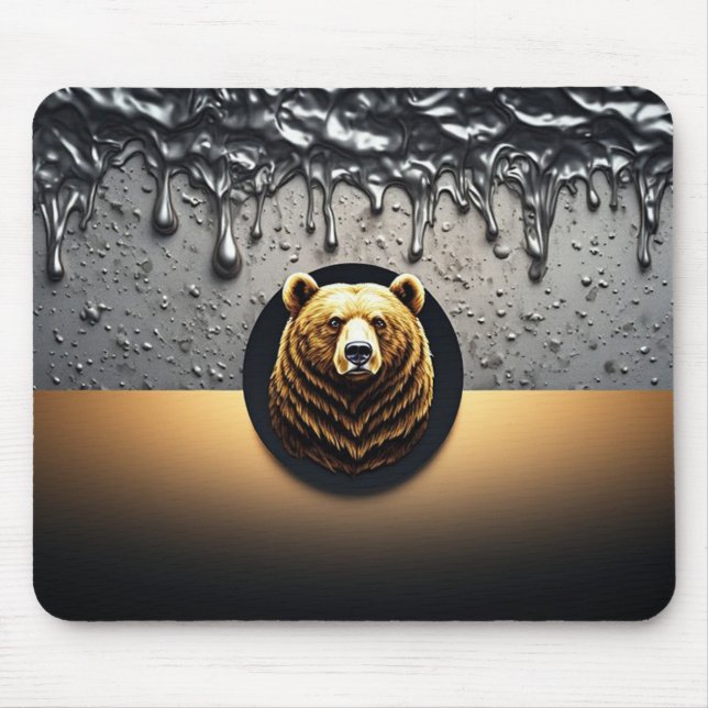 Mousepad Cabeça de Urso Dourado Com Metal Derramando 🐻 (Frente)