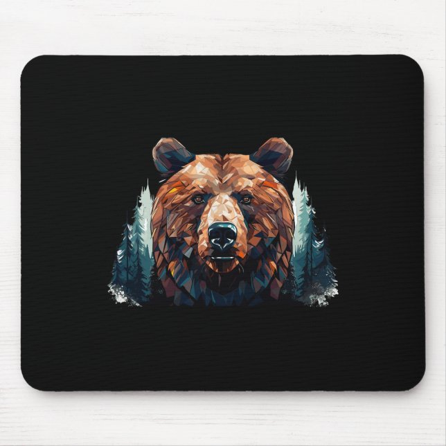 Mousepad Cabeça De Urso Geométrico Com Paisagem B Da Árvore (Frente)
