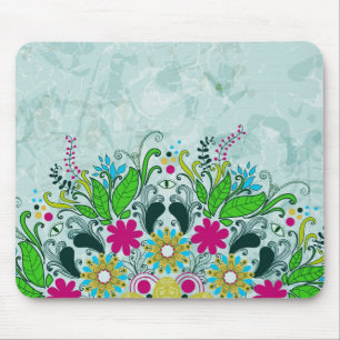 Mousepad Cabeças Retro Florais Coloridas De Meio Círculo