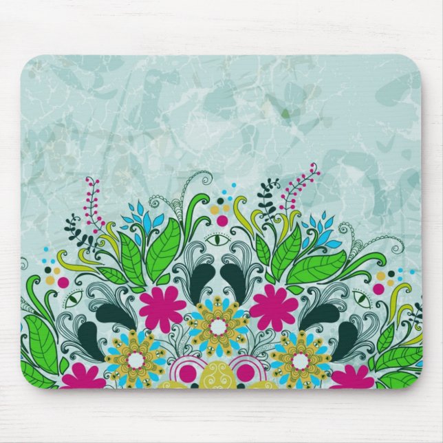 Mousepad Cabeças Retro Florais Coloridas De Meio Círculo (Frente)