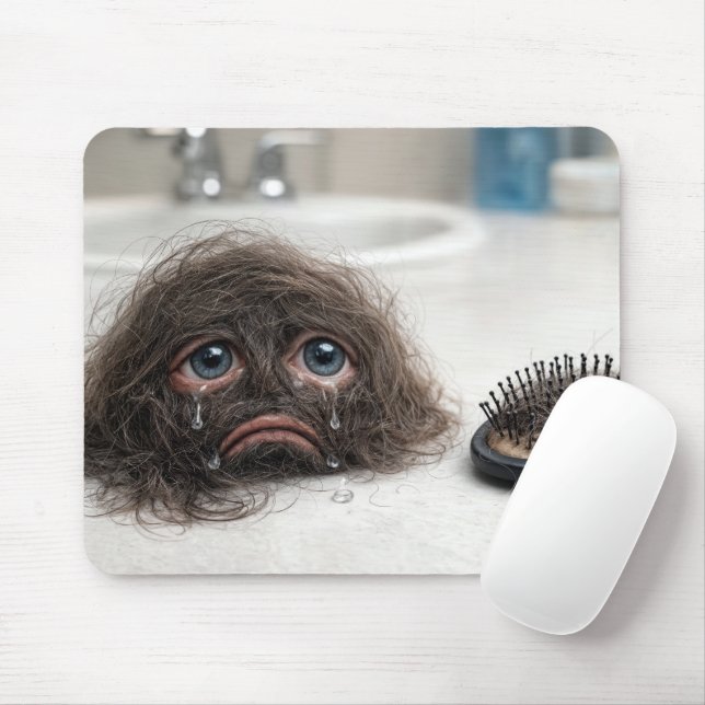 Mousepad Cabelo Solto Com Rosto Triste e Escova de Cabelo (Com mouse)
