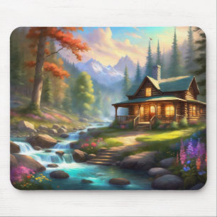 Mousepad Cabina no rio das Montanhas Woods