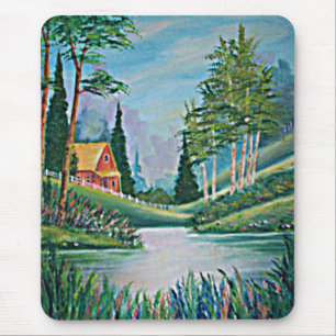 Mousepad Cabina pela pintura a óleo de fluxo