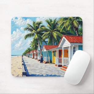 Mousepad Cabines de Praia Coloridas e Tropicais Vibrantes