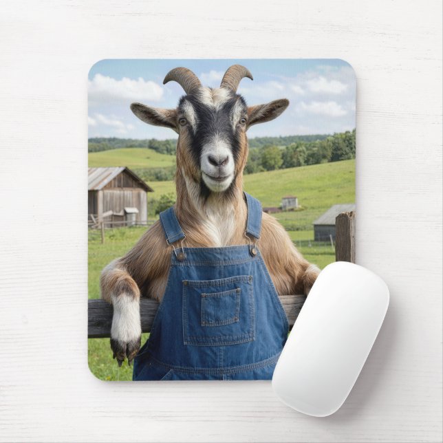 Mousepad Cabra em Macacão de Bib de Jeans Azul (Com mouse)
