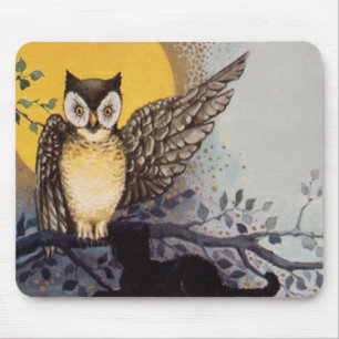 Mousepad Cabra Negra Gato de Lua Completa Noite de Árvore
