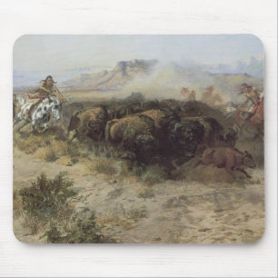 Mousepad Caça ao Búfalo Nº 26 por CM Russell, Índios Vintag