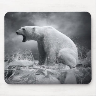 Mousepad Caçador branco do urso polar no gelo na água