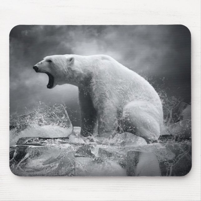 Mousepad Caçador branco do urso polar no gelo na água (Frente)