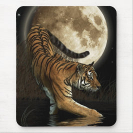 Mousepad Caçando Tigre e Arte Selvagem de Lua Completa