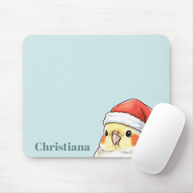 Mousepad Cacatua Personalizada Usando Chapéu de Papai Noel (Com mouse)