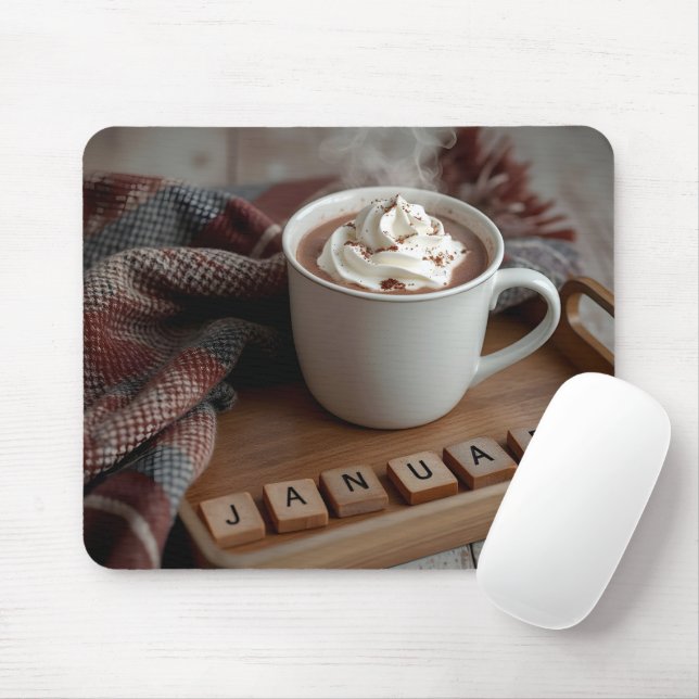 Mousepad Cacau quente com Azulejos de texto em Janeiro (Com mouse)