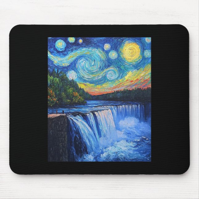 Mousepad Cachoeira de Niagara - Estilo Van Gogh - Noite Est (Frente)