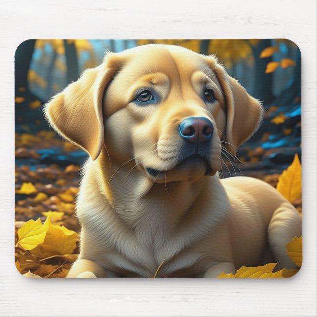 Mousepad Cachorrinho Brincando nas Folhas de Outono   (Frente)