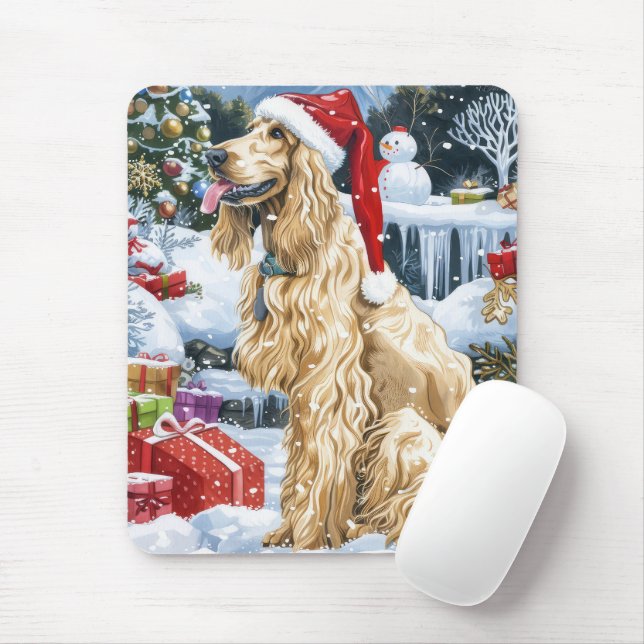 Mousepad Cachorro Afegão de inverno Maravilha de Natal (Com mouse)
