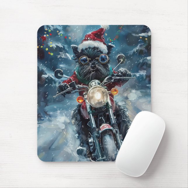 Mousepad Cachorro Affenpinscher Pilotando Moto Natal (Com mouse)