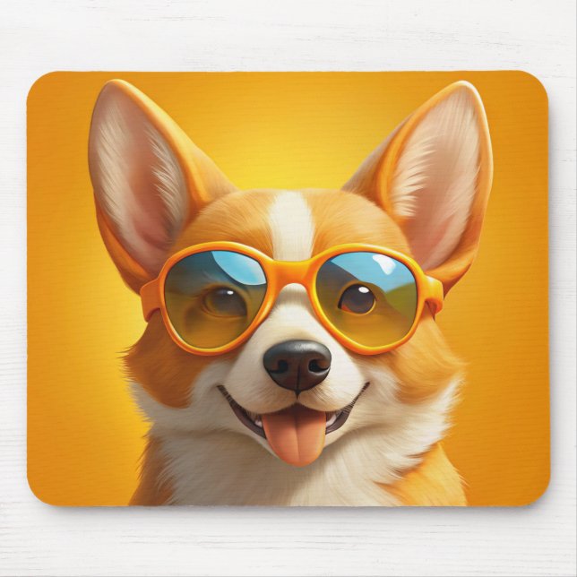 Mousepad Cachorro amarelo bonito vestindo 🕶️ (Frente)