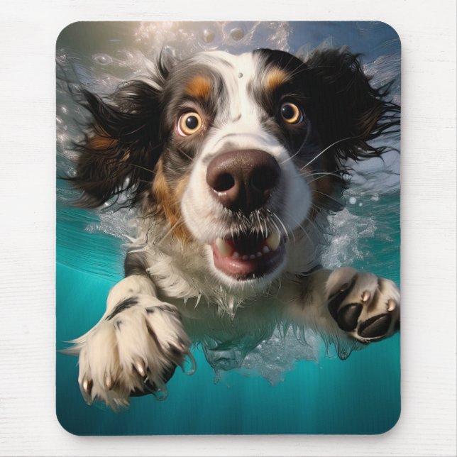 Mousepad Cachorro Animado Nadando Embaixo d'Água Design (Frente)